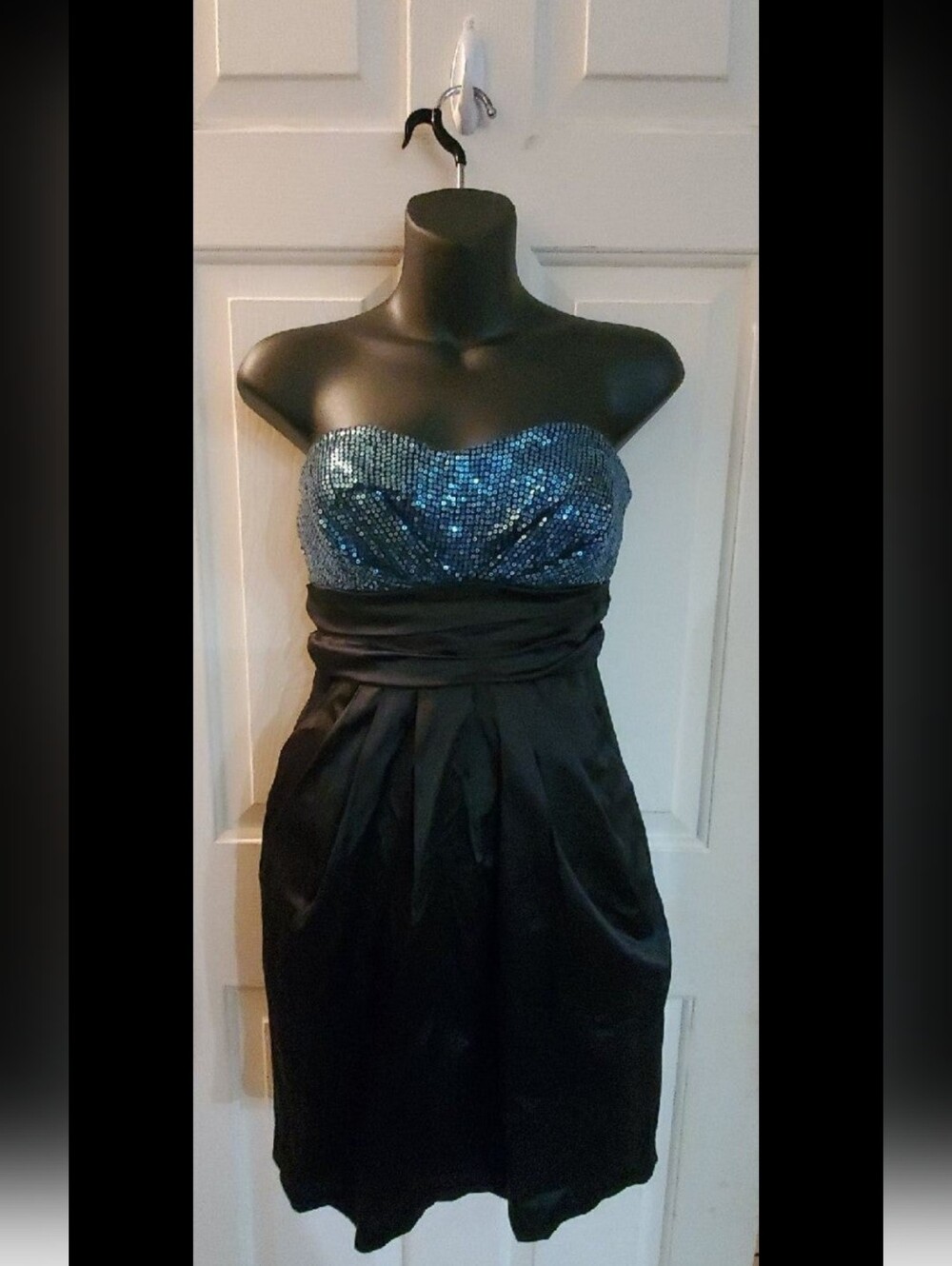 Ruby Rox Strapless Blue Sequin Bust Black Cocktail Dress